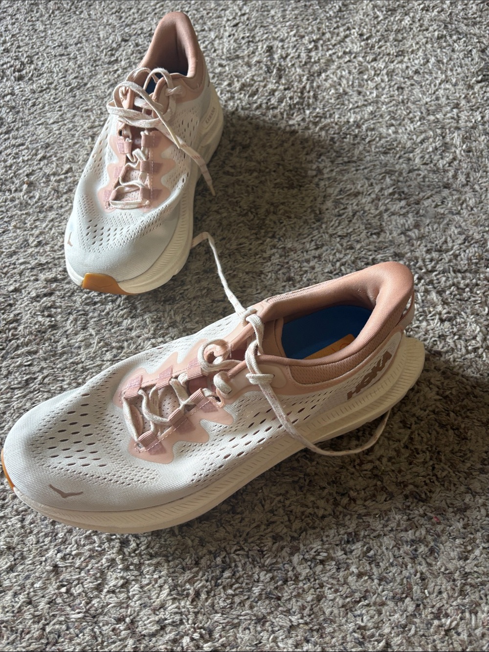 Women's White and Blush Hoka Running Shoes - Picture 2 of 3